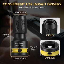 AMTOVL Impact to 1/4 Hex Converter - 1/2 INCH Drive Female to 1/4-Inch Allen Adapter, Universal Joint Quick-Change Chuck, 1/4“, 3/8” Drive to 1/4-inch (3/8-inch Drive to 1/4-inch Hex)