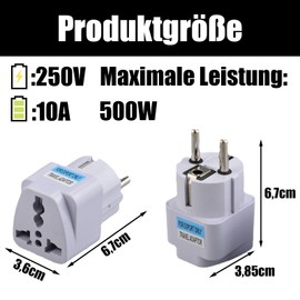 Powice Pack of 3 Universal Adapters, 10A/250V 500W Travel Adapter, UK to EU, EU Plug Adapter, International Plug Adapter for UK, USA, China and More