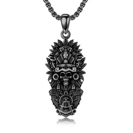 PELOVNY Black Aztec Jewelry 925 Sterling Silver Mictlantecuhtli Skull Mexico Necklace Mayan Mexican Jewelry Christmas Birthday Gifts for Men Women Unisex