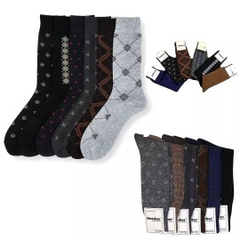 Knocker 6 Pairs Men's Fashion Patterned Crew Dress Socks, Multicolor Prints, Size 10-13