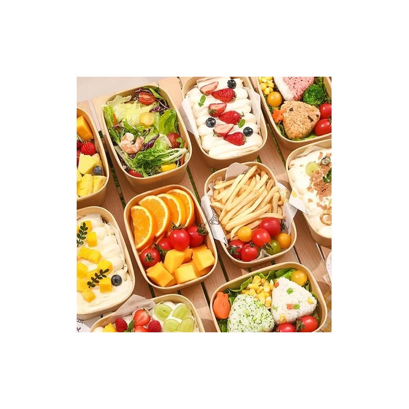 30 Bowls Kraft Contenedores Biodegradables 25 Oz Con Tapa