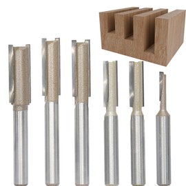 Akylin 6Pcs Straight Router Bit Set,1/4" Shank,Cutting Dia. 1/8",2pcs *1/4",2pcs *5/16",3/8" Carbide Tipped Double Flute Straight Cutter for Woodworking Routing, Plunging, Dadoing