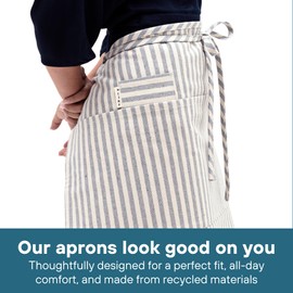 MEEMA Chef Bistro Aprons for Women With Pockets, Utility Loop & Long Straps | Upcycled & Washable Cotton Fabric | Waitress, Waiter & Server Half Cooking Aprons for Men | Baking, Grilling & Crafting