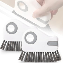 Cepillo para Limpiar Ventanas, Cepillo de Limpieza de Grietas Multifuncional de 2 en 1 con Rasqueta Oculta, Cepillos de Limpieza para el Hogar para Baños, Cocinas, Aseos y Ventanas (Gris)