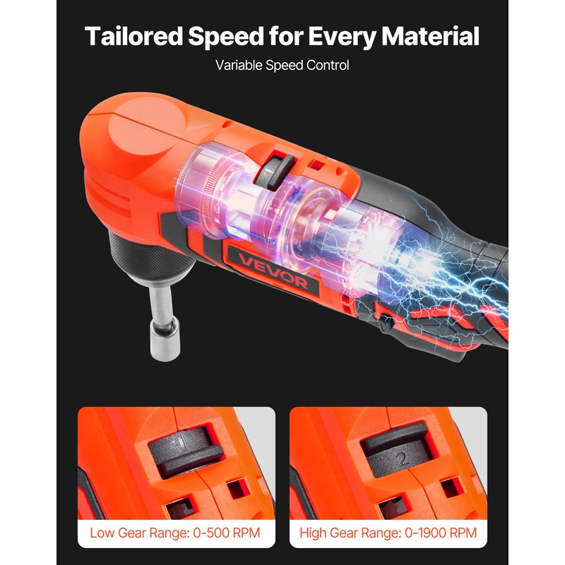 VEVOR Right Angle Drill, 3/8 Inch Chuck, 90 Degree Cordless