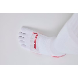 CARAPASS Fencing Five Finger Long Socks "Carapas FF Grip" Fencing Socks, White, Red