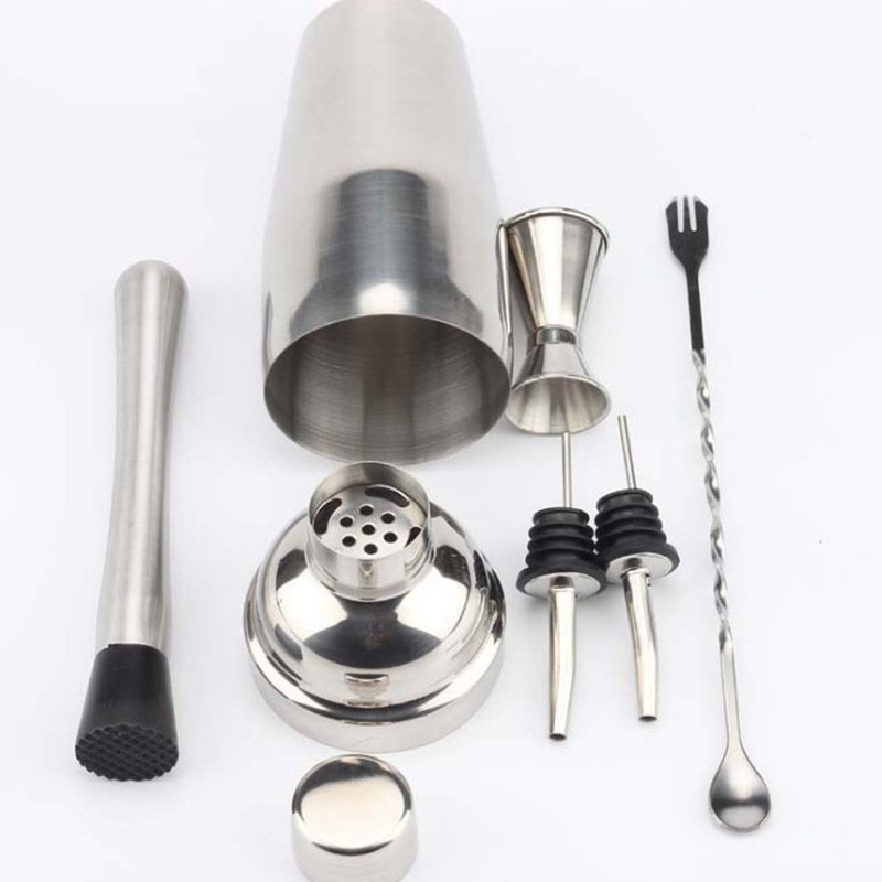 6Pcs Bartender Kit Stainless Steel Cocktail Shaker Mixing Stick Bar