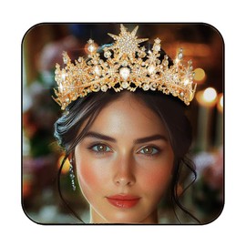 GORTIN Gold Crown Rhinestones Tiara Bride Wedding Headband Star Queen Crowns Bridal Hair Accessories for Women