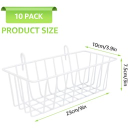 10 Pack Wall Grid Panel Hanging Wire Basket, Metal Wall Storage and Display Basket, Grid Wall Storage Basket for Kitchen, Home Decor Supplies - White (9x3.9x3in)