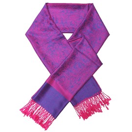 Glory Max Large Two Tones Vintage Paisley Jacquard Pashmina Shawl Wrap Scarf (Pink Purple)