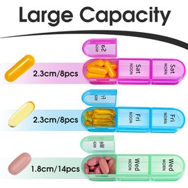 Zoolion Weekly Pill Box 7 Day 3 Times a Day (Morn/noon/Night), Daily Portable Travel Pill Box Organiser, Tablet Box with Large Compartments, Hold for Fish Oils, Vitamins, Supplements (Black)