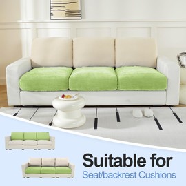 WEYOND Couch Cushion Covers Individual Large Super Stretch Chenille (Softer Version) Sofa Cushion Covers, Couch Seat Covers Couch Slipcovers Furniture Protector (3PC, Green)