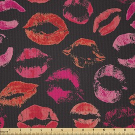 Lunarable Beso Tela por Metro, Mujeres Apasionadas, 100% Microfibra para Manualidades Proyectos Artísticos y Bricolaje, 1 yarda, Rosa Escarlata Negro