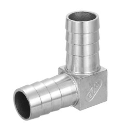 sourcing map 25mm Hose Barb 90 Degree Pipe Fitting, 304 Stainless Steel L Right Angle Adapter Pipe Connection Fitting for Vacuum Systems, Industrial Connections, Pneumatic Equipment, Silver