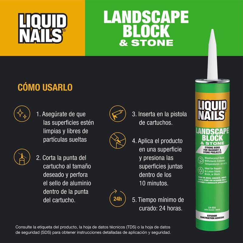 Liquid Nails - LN-905 Landscape Block Adhesive (LN905), Low VOC,
