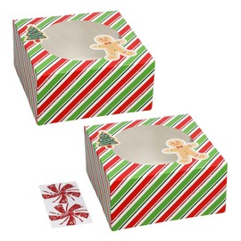 Square Christmas Paper Cookie Boxes with Sticker Closures - Assorted Holiday Designs, Perfect for Gifting Homemade Cookies