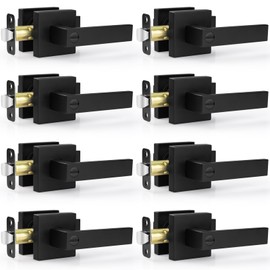 Estmoon 8 Pack Door Handles Black Interior Door Knobs, Keyless Privacy Door Levers with Lock Heavy Duty Door Handle for Bedroom Bathroom