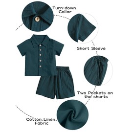Happy Cherry Cotton Boy Sets Summer Suit Outfit Linen Button 2-3T Dark Green B