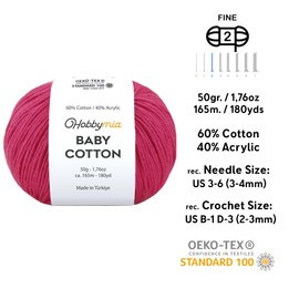 HobbyMia Baby Cotton Yarn for Crocheting - 50g / 180yds - (2) Fine, Sport Weight Yarn - Soft Amigurumi Yarn for Crochet Thread - 60% Cotton & 40% Acrylic (Burnt Pink, 2 Balls)