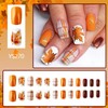 Thanksgiving Nails Fall Press Ons Medium Square Maple Leaf Orange
