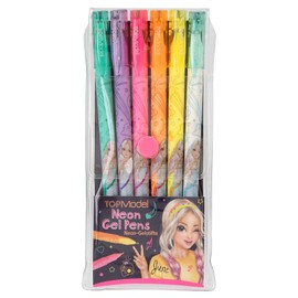 Depesche 12229 TOPModel-Neon Gel, Set of 6 Pens in Turquoise, Purple, Pink, Yellow, Orange and White, for Writing on Dark Paper