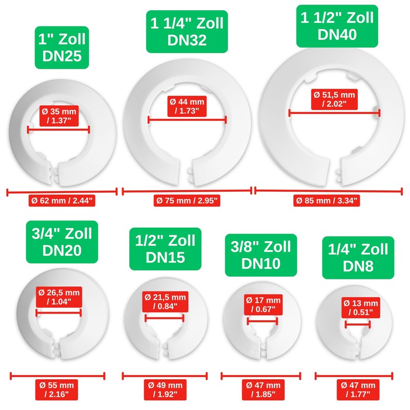 Radiator Rosettes, Pack of 6, DN32 Size with Diameter 44