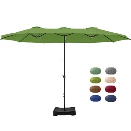 GREEN PARTY 15 ft Rectangle Patio Umbrella with Base Included, Double-Sided Table Umbrella with Crank, Large Outdoor Umbrellas for Patio Poolside Garden Backyard, Lime Green