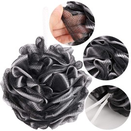 BTYMS 4 Pieces Loofah Sponge Shower Puff Exfoliating Bath Sponge 60g Mesh Pouf Bath Loofahs Black Shower Scrunchies for Bathing