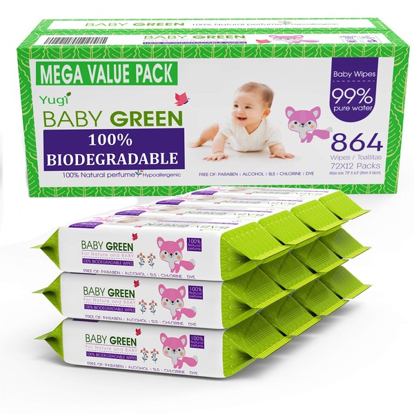 Yugi Green Baby Wipes with Essential Oils for Sensitive Skin