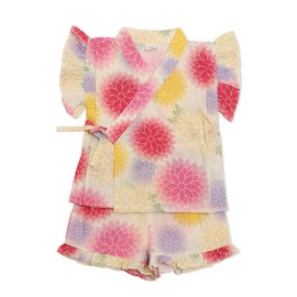 chil2 Children's Jinbei Set, Separate Girls, Yukata, Kids' Baby Clothes, Top and Bottom Set, Ruffles 35.4 inches (90 100 110 120 130 140 cm), D Kiku, 120
