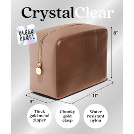 Embla Embla Clear Cosmetic Bag Makeup Case, Clear Zipper Make Up Pouch and Toiletry Travel Tote, Cute Skincare Pouches for Women Girls, Preppy Purse Cosmetic Organizer, Large Makeup Bags, Mocha Mousse