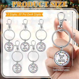 Sureio 50 Pcs Christmas Acrylic Inspirational Keychain with Keychain Hook Clip Employee Appreciation Key Chain Lobster Claw Clasp Thank You Key Ring Christmas Gifts for Coworker Teacher Staff Team