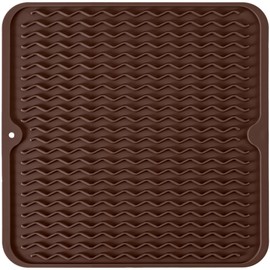 Silicone Dish Drying Mat, Non-Slip Easy Clean Sink Mat Large Heat-resistant Dish Drainer Mat for Kitchen Counter, Sink, Refrigerator or Drawer liner (12" x 12", COFFEE)