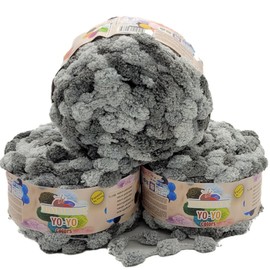3 x 200 g Ilkadim Export Pompom Yarn Yo-Yo Multicoloured, 600 g Pompom - Wool (Grey Light Grey 82010)