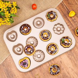 Donut Baking Pans, 1 Pack Nonstick Doughnut Pans 12 Cavity, Carbon Steel Mini Donut Mold, Bagel Pan for Baking Donut Baking Tray Bagels Mold