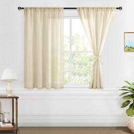 XWZO Faux Linen Semi Sheer Curtains 54 Inch for Living Room - Soft Privacy Enhancing & Light Filtering Window Curtains for Bedroom/Small Windows, Beige, 52 x 54 Inch Length, Set of 2 Panels