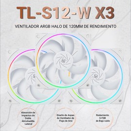 Thermalright TL-S12W X3 Ventilador para CPU 120mm Ventilador para caja, 4pin PWM Connector Ventilador silencioso para ordenador con rodamiento S-FDB incluido,hasta 1500RPM Ventilador de refrigeración