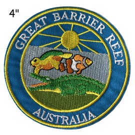 Great Barrier Reef Australia - National Parks & Monuments Vacation Souvenir Theme Embroidered Premium 4" Patch Iron On or Sew On Biker Emblem Decorative Outdoor Indoor Gear Appliques