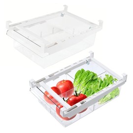 YekouMax Fridge Drawer Organizer, Refrigerator Organizer Bins, Pull Out with Handle, Fridge Shelf Holder Storage Box, Clear Container for Food,Drinks,Fit for Fridge Shelf Under 0.6" (2 Pack Medium)