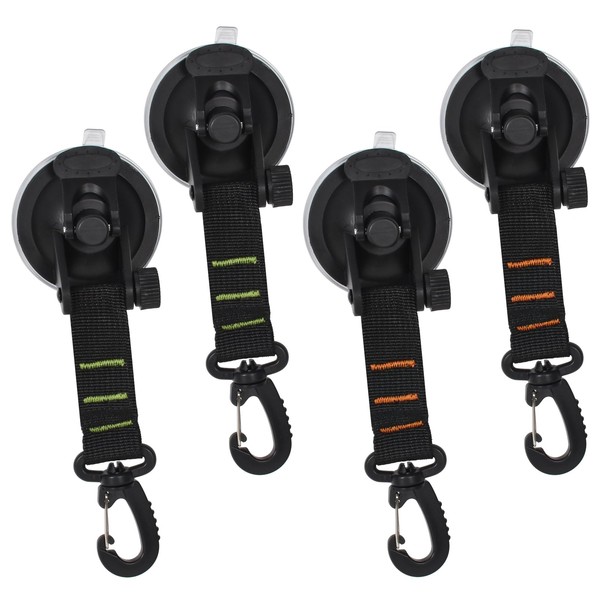 Pack of 4 Suction Cup Hooks, Suction Cup Camping Set, Suction Cup Anchor Extra Strong with Attachment, Multifunctional Suction Cups for Car, Awnings, Motorhome, Workshop, Tarpaulin Accessories, Black
