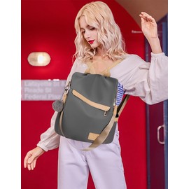 DORRISO Women Backpack Anti-theft Ladies Rucksack Waterproof PU Leather + Nylon Shoulder Bags Handbag Daypack Lightweight Casual Travel Backpack Grey