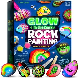 Dan&Darci Kids Rock Painting Kit - Glow in The Dark - Arts & Crafts Gifts for Boys and Girls Ages 6-12 - Craft Activities Kits - Creative Art Toys for 6, 7, 8, 9, 10, 11 & 12 Year Old Kid
