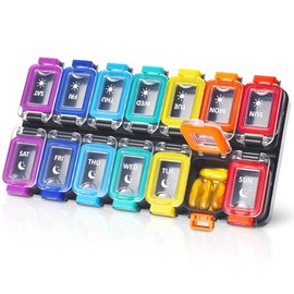 Fullicon Fullicon Moisture Proof Pill Boxes 7 Day 2 Times a Day, Large Pill Box Organiser, Spill Proof Tablet Organiser, Travel Pill Box, Medication Organizer with Secure Lids, Dosette Pill Box 7 Day (Black)