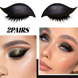 Kinretixia 2 Pairs Eyeshadow and Eyelash Stickers, Lazy Eye Shadow Eyelash Patch, 2-in-1 Reusable Eyeshadow and Eyelash Makeup Stickers (Black)
