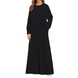 WSPLYSPJY WSPLYSPJY Solid Color Zipper Abaya Muslim Dresses for Women Girls Pockets Islamic Prayer Clothes Black S
