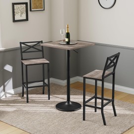 MAHANCRIS Bar Stools, Set of 2 Bar Chairs with Backrest and Footrest, 26" Tall Counter Bar Stools, Kitchen Breakfast Bar Chairs, Easy Assembly, for Dining Room, Greige BAHG0901N3