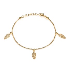 Aka Gioielli ® - Feather Bracelet in 925 Gold Plated Silver with 3 Feather-shaped Pendants for Women, Refined and Delicate