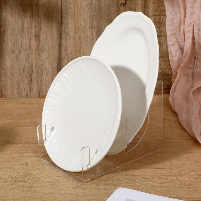 HOFURME 4 Pcs Plate Dinnerware Display Stand, 2-Tier China Platters