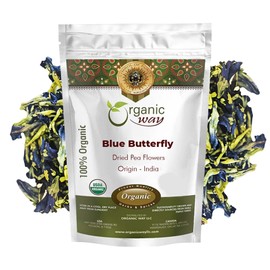 Organic Way Dried Blue Butterfly Pea Flowers | 100% USDA Organic | Vegan, Non GMO & Gluten Free | USDA Certified | DIRECT FROM Sri Lanka (4 Oz pack of 1)