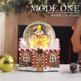 Christmas Gingerbread House Snow Globe with Music, Battery Operated Light Up Color Changing Musical Gingerbread Man and Woman Ornament, Christmas Decor for Home, Holiday Tabletop Centerpiece, Gifts